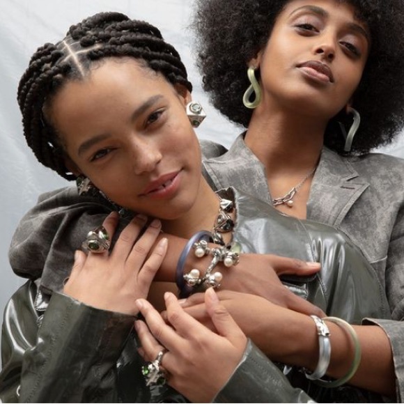 ALEXIS BITTAR • Green Silver Crumpled Chunky Chunky Pyramid Relic Ring 6 3/4 - Picture 2 of 15